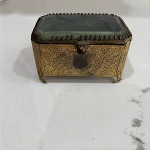 Vintage brass  casket Box with Glass Top